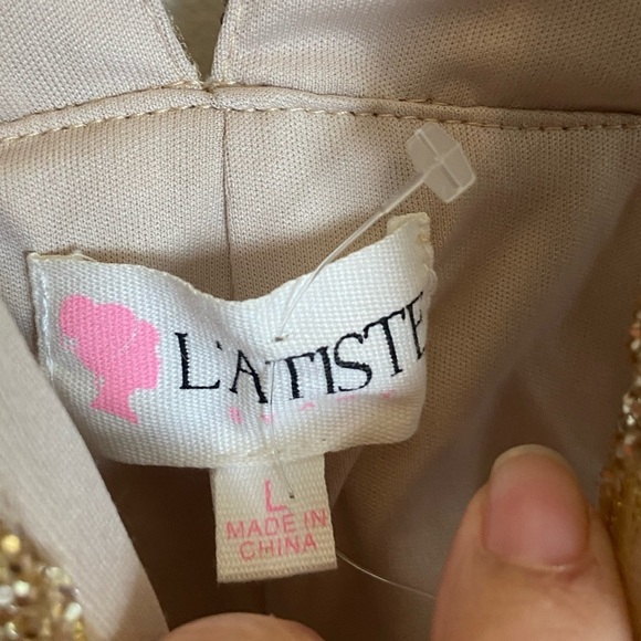 L' Atiste By Amy Glitter Sequin Gold Short Jumpsuit Size L Party Sexy Dance - Picture 8 of 9